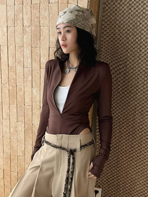 2026 New Women Long Sleeve Jumpsuits Stand Collar Long Sleeve T Shirts