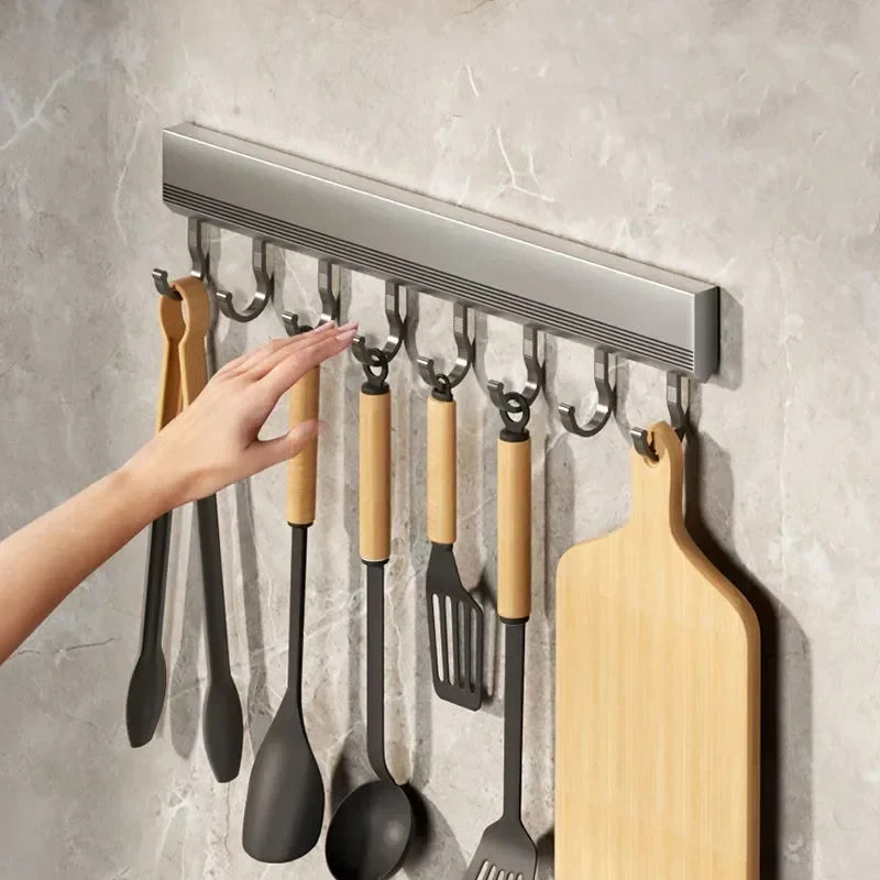Kitchen Storage Rack Aluminum Alloy Hook Rack Wall Mounted Kitchen