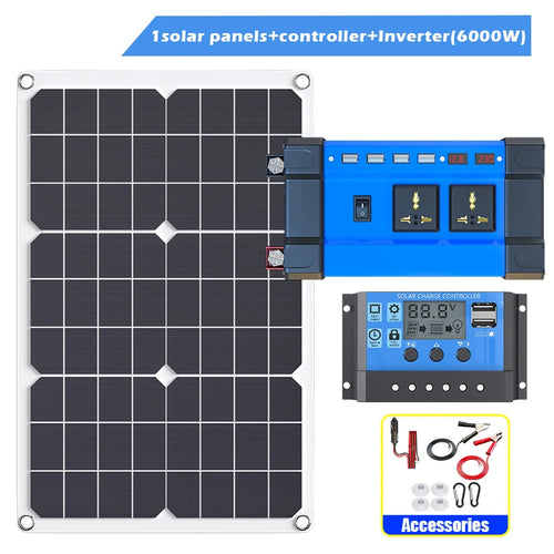 6000W Complete Solar Power Kit 12V to 110V/220V Off-Grid System 100A