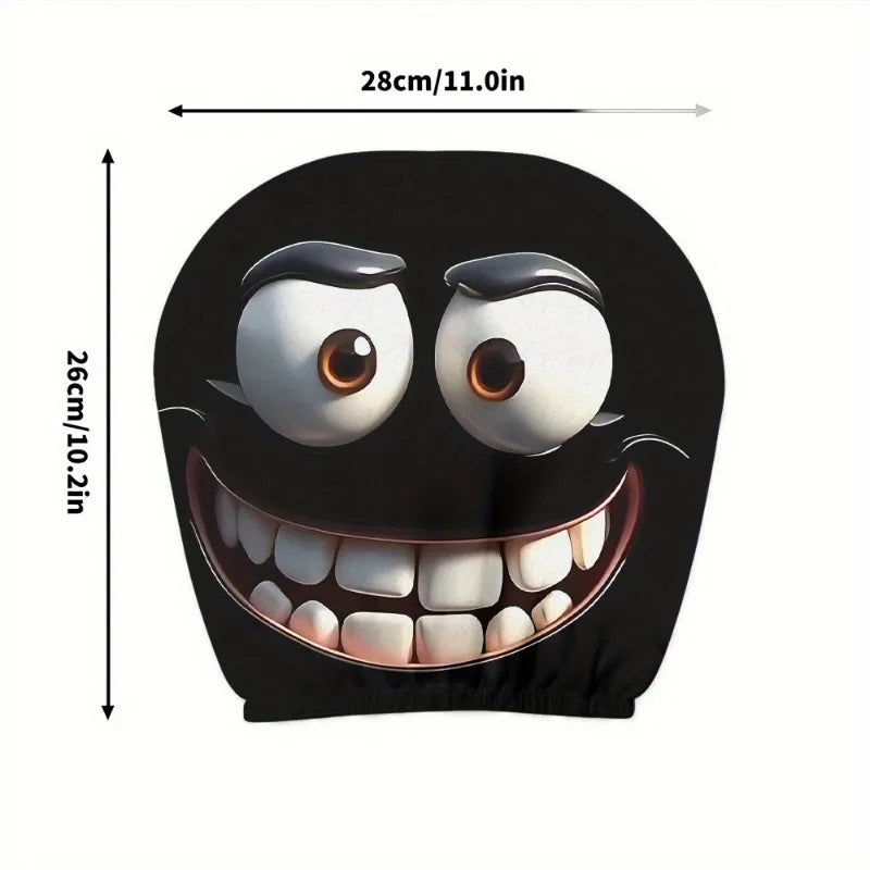 2pcs Funny Big-Eyed Cartoon Print Car Headrest Cover, Suitable For
