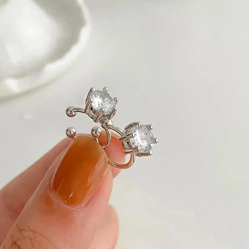 2Pc New Shiny Zircon Clip Earrings Adjustable Non Piercing Ear Clips