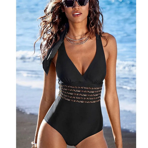 Woman Swimsuit Tankini Solid Color Cross Back Swimwear V Neck Ruched