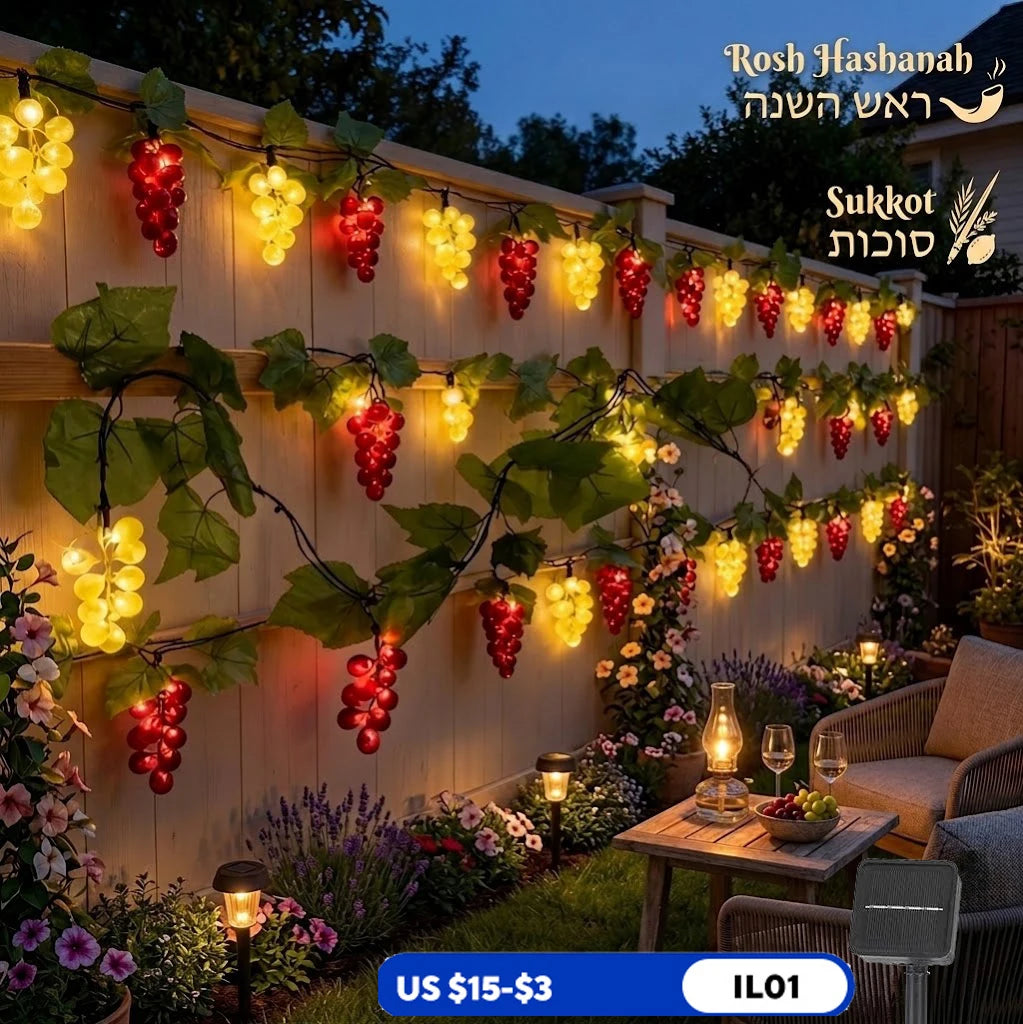 Hanukkah Festival Outdoor Fence Light Passover Decor 3m Solar Grape