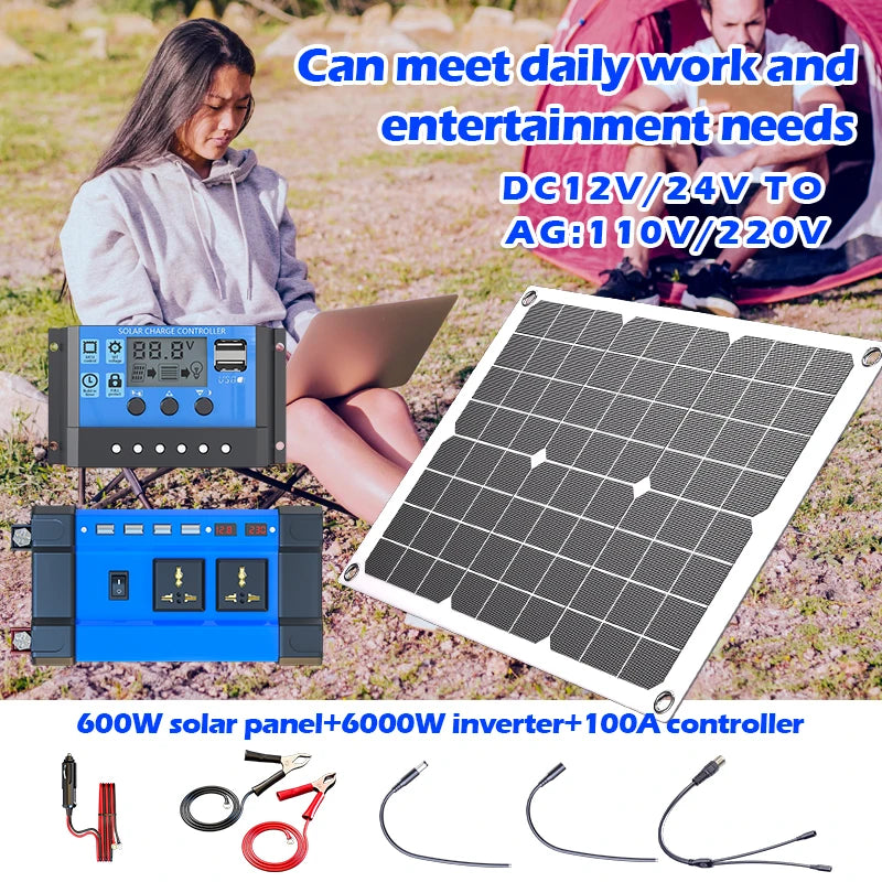 6000W Complete Solar Power Kit 12V to 110V/220V Off-Grid System 100A
