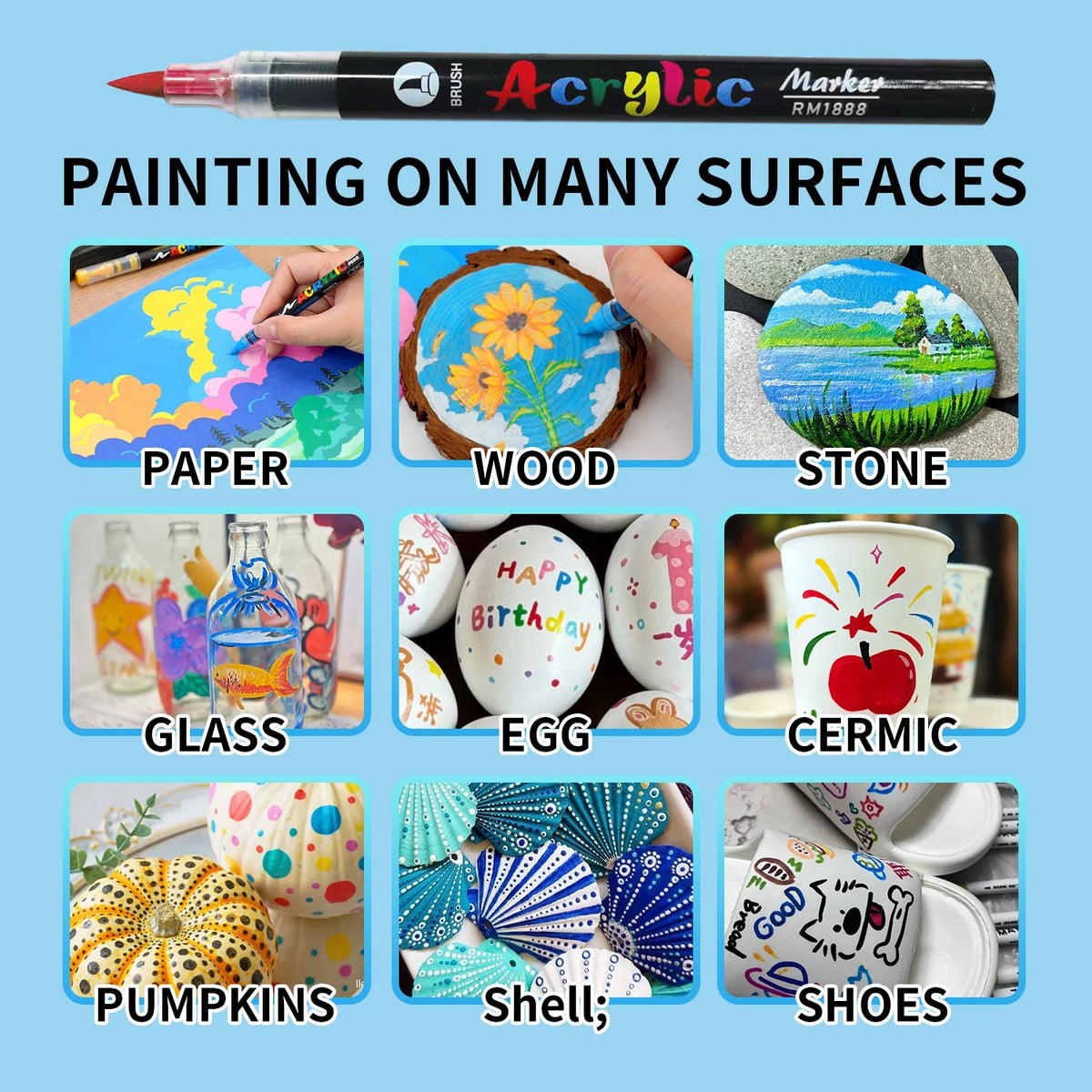 12/24/36/48/60 Colors Acrylic Paint Pens Markers Brush Tip Paint