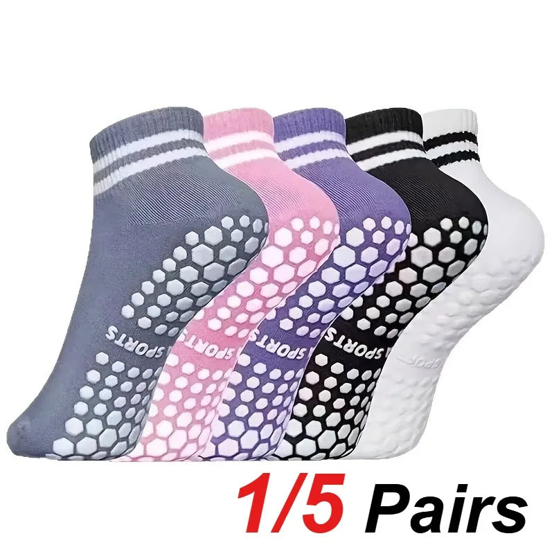 1/5 Pair Women's Silicone Anti Slip Pilates Yoga Socks Sweat Absorbing