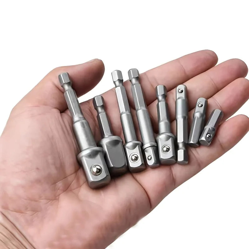 8Pcs Impact Socket Adapter Set, 1/4 3/8 1/2 Hex Shank Square Nut