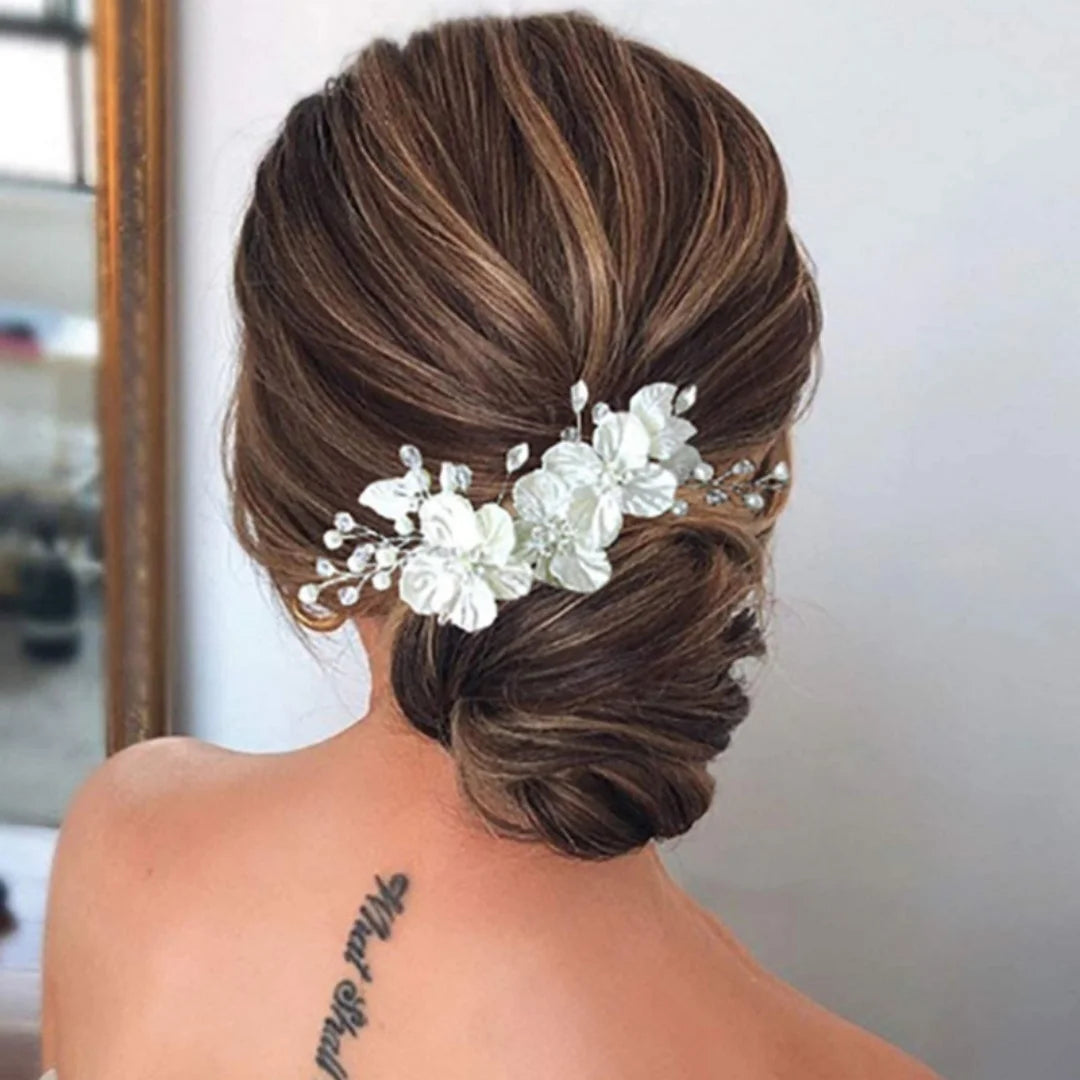 European and American Bride Side Clip Crown Headpiece White Pearl