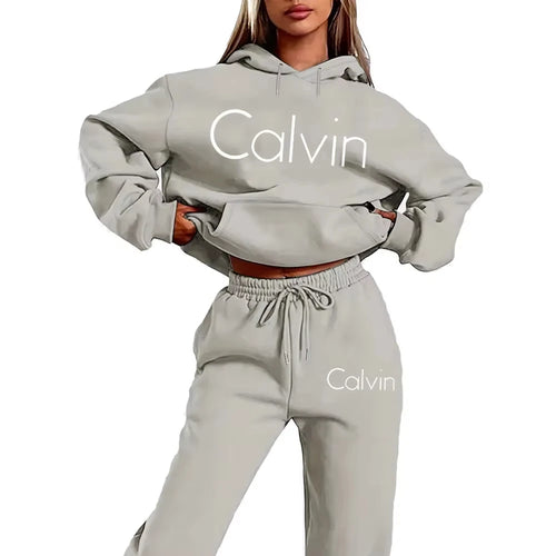 Men Women Printed Hoodie 2‑Piece Tracksuit, Casual Long‑Sleeve
