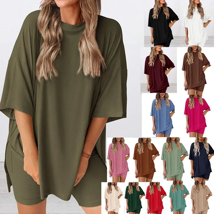 2026 Women's Oversized Two Piece Outfit Summer Casual Loose T Shirt