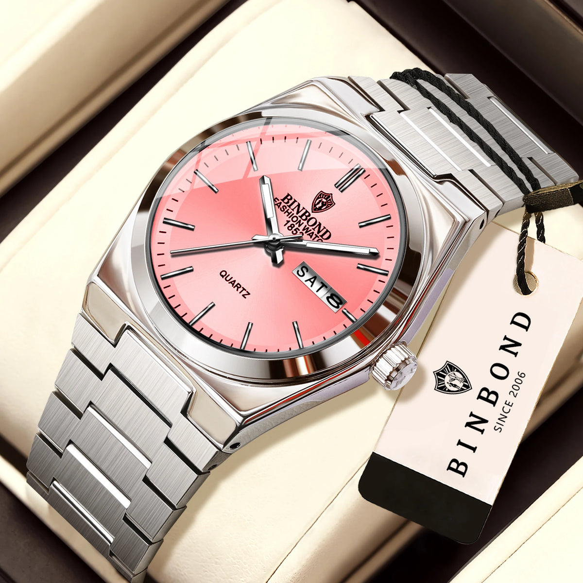 BINBOND Quartz Watches For Women Luxury Luminous Waterproof Auto Date