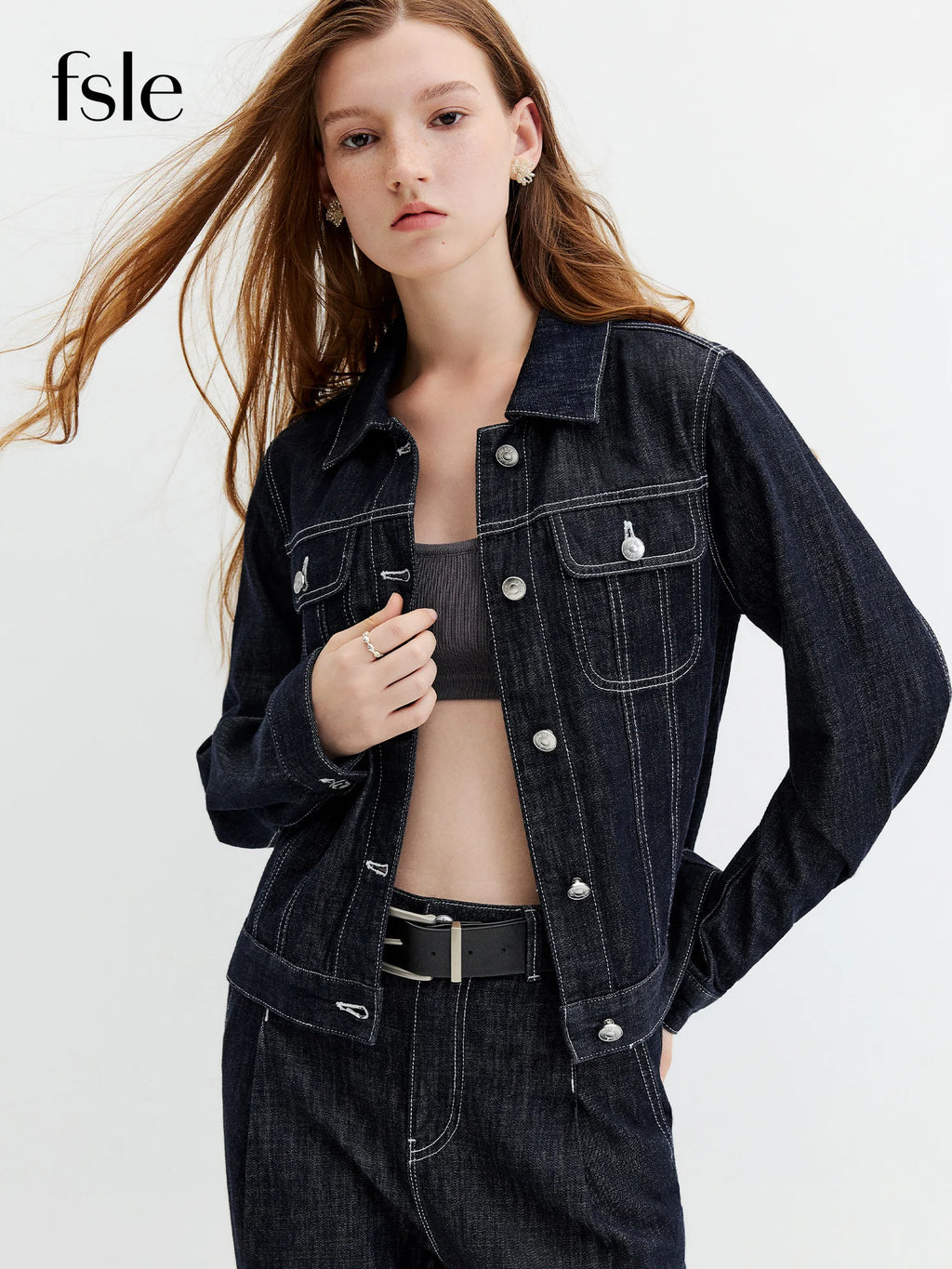 FSLE【Premium Series】Vintage Y2K Denim Jacket Jeans Set Slim Trucker