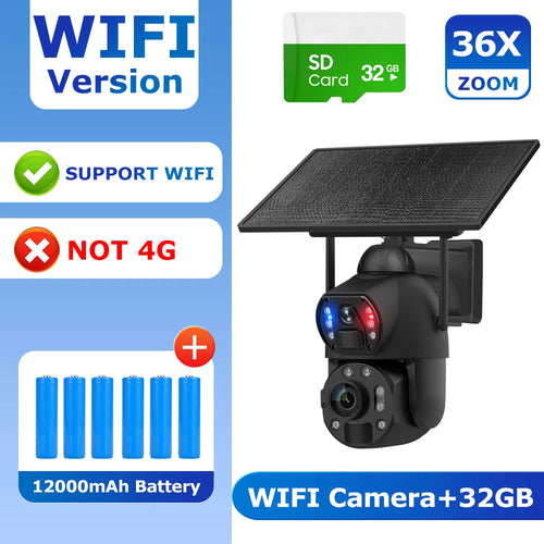 SHIWOJIA 4K 8MP 36X Zoom 4G Solar Camera Dual Lens Dual Screen Human