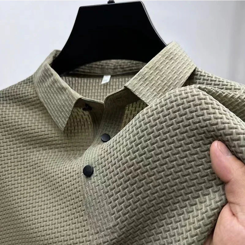 New Men's Business Casual Short Sleeved Bone Flower Solid Color POLO