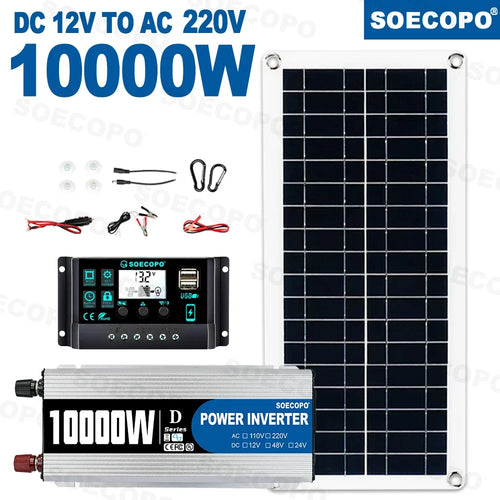 Solar System 10000W Complete Kit 12V To 220V 100A Controller 200W