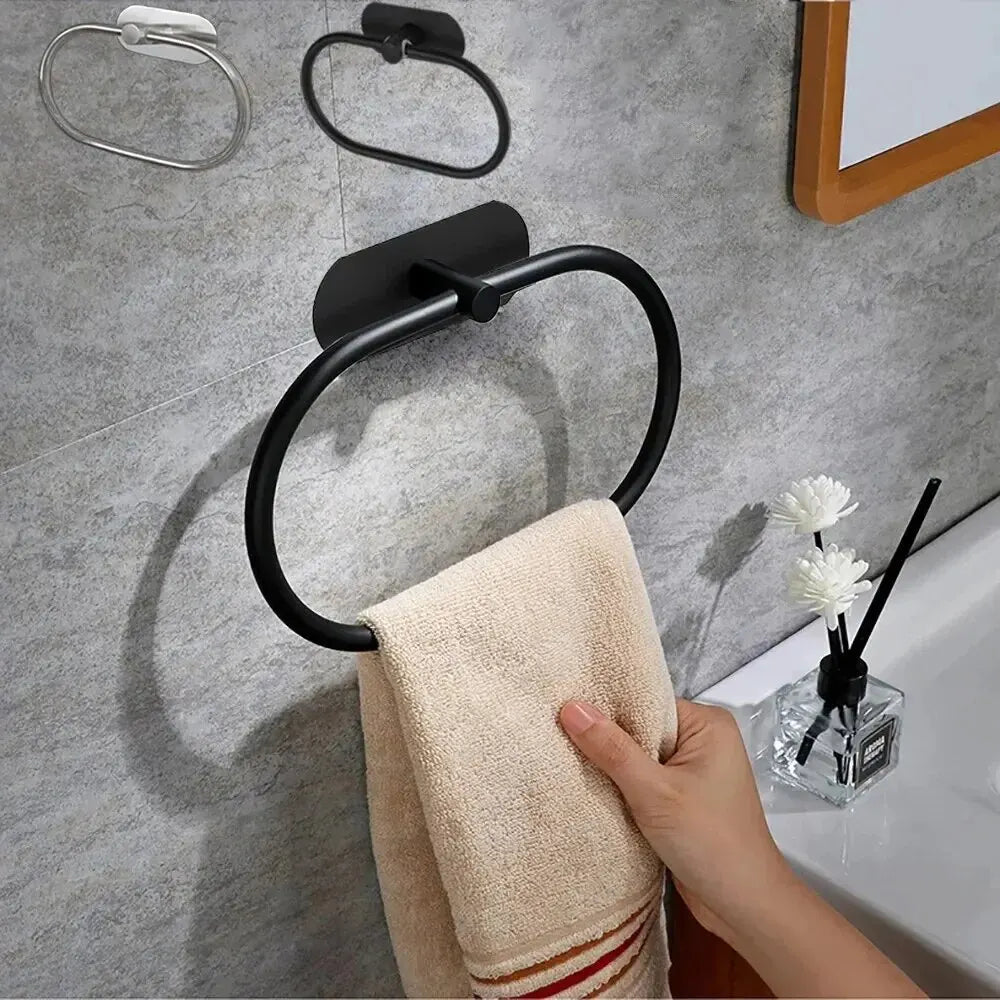 Stainless Steel Towel Holder Self-adhesive Bathroom Towels Rack Black