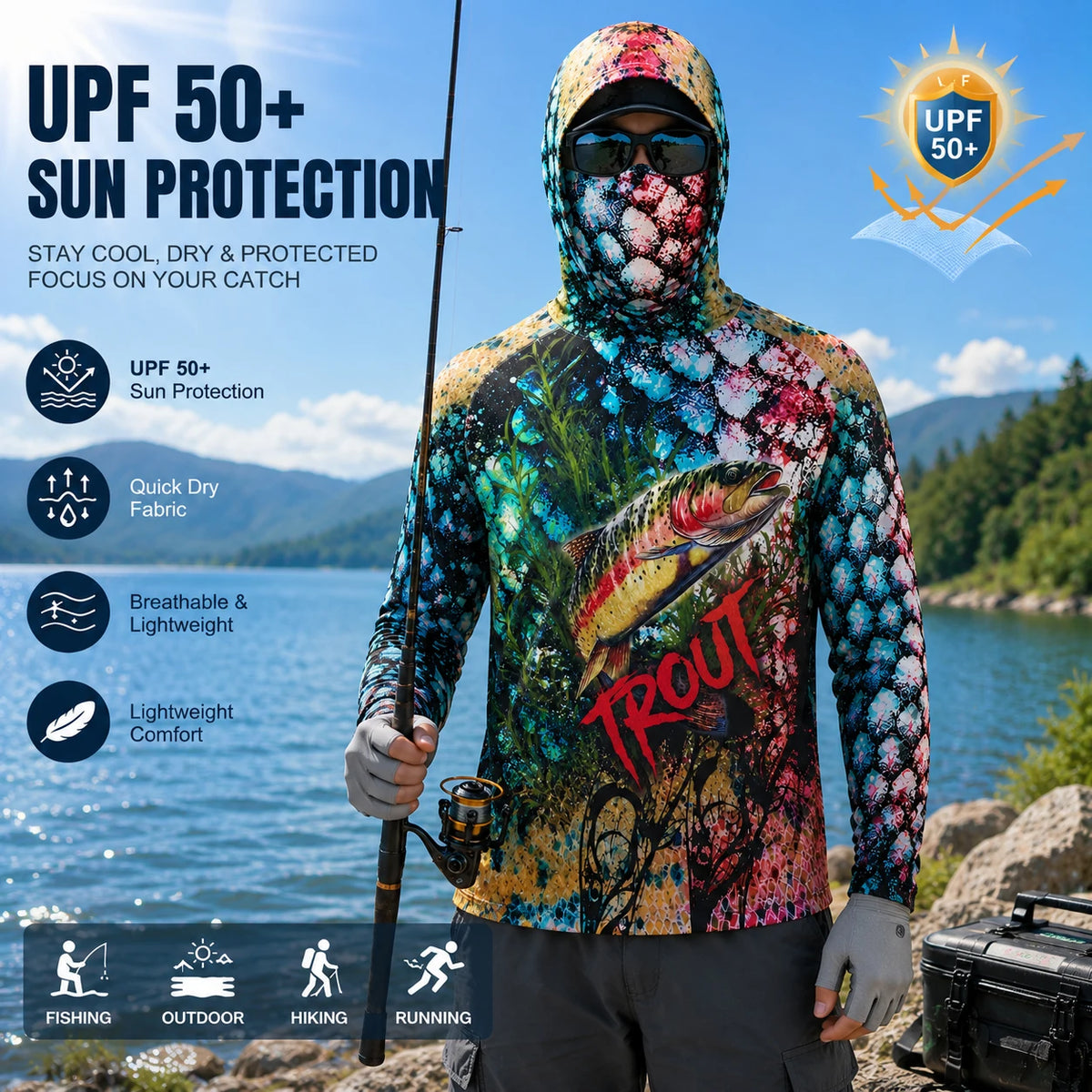 Camisa de Pesca con Capucha de Manga Larga para Hombre, Protección UV