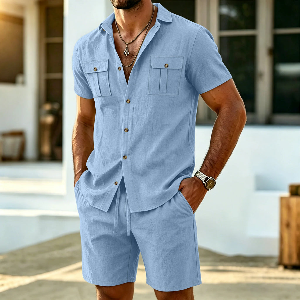 New Summer Men's Linen Outdoor Casual 2-Piece Set - Business Casual