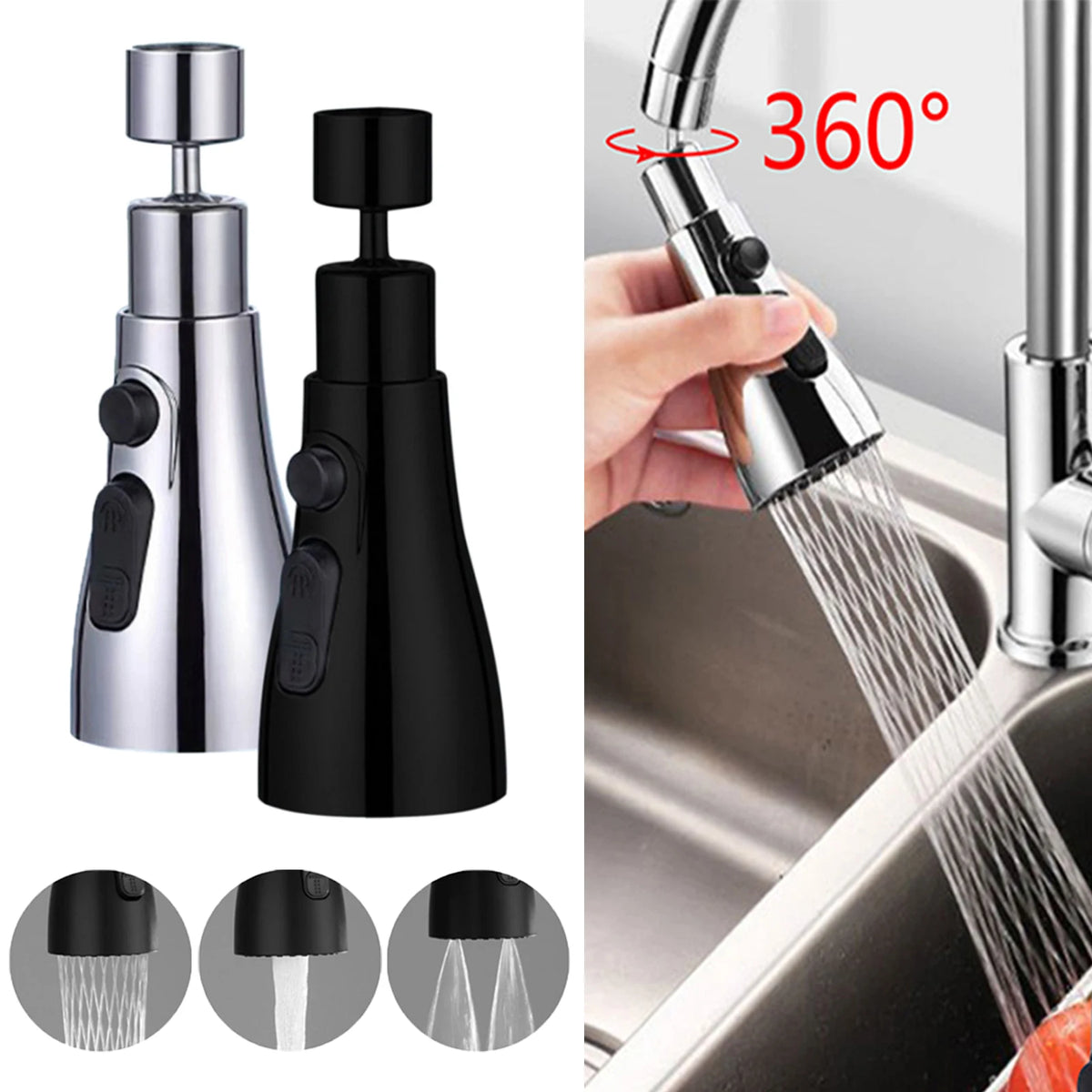 3 In 1 Kitchen Faucet Extender Universal 360° Rotate Pull Out Kitchen