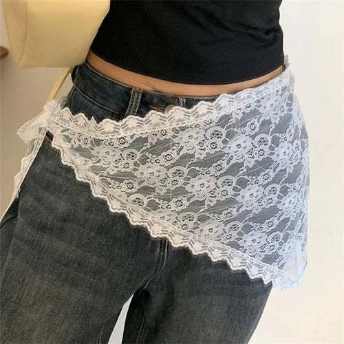 2026 Korean Ins Unique Lace Layered Gauze Skirts Lace Trim A-Line