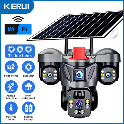 KERUI Outdoor PTZ 6MP 4G SIM WIFI Solar Panel Triple Lens Camera Home