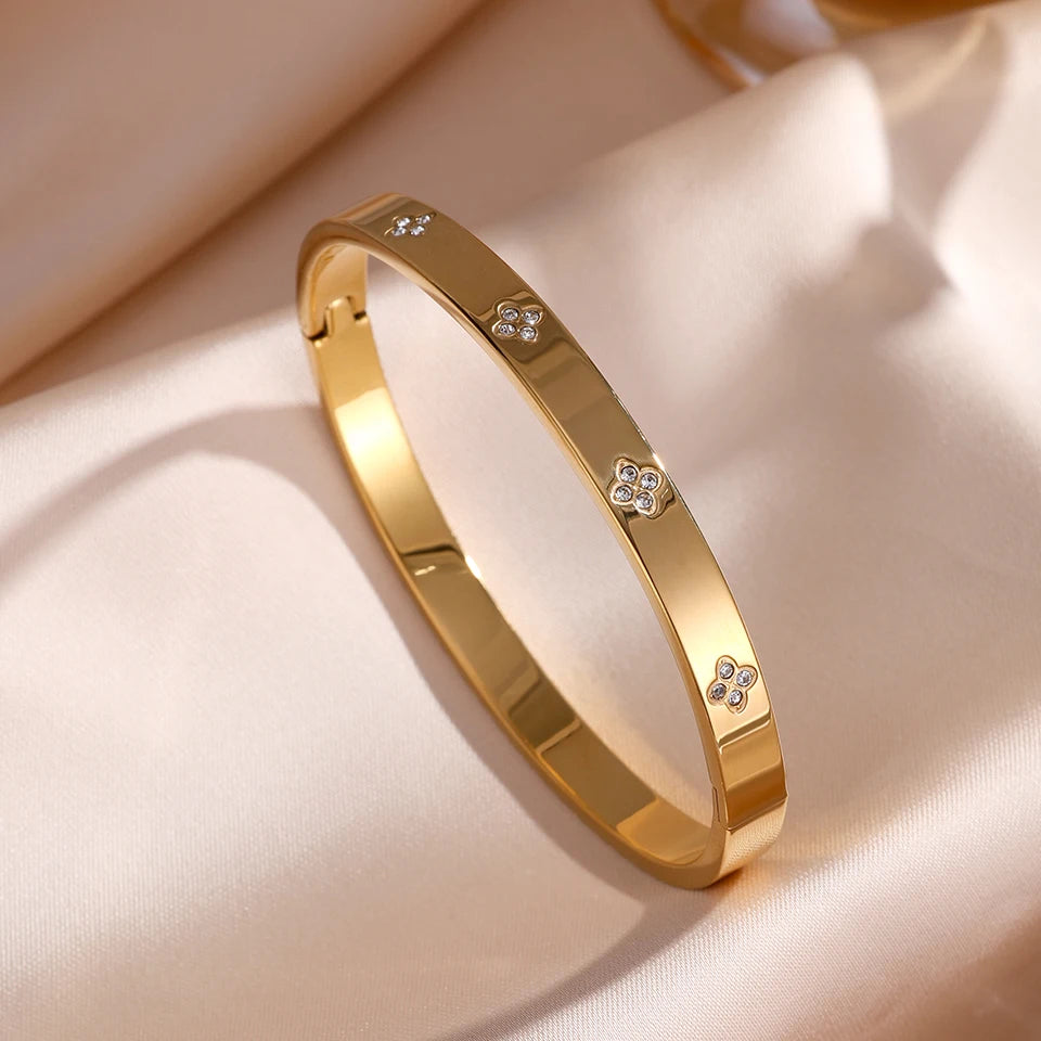 ZAKOL 5/1pcs Sparkling Zirconia Inlaid Stainless Steel Bracelet Set