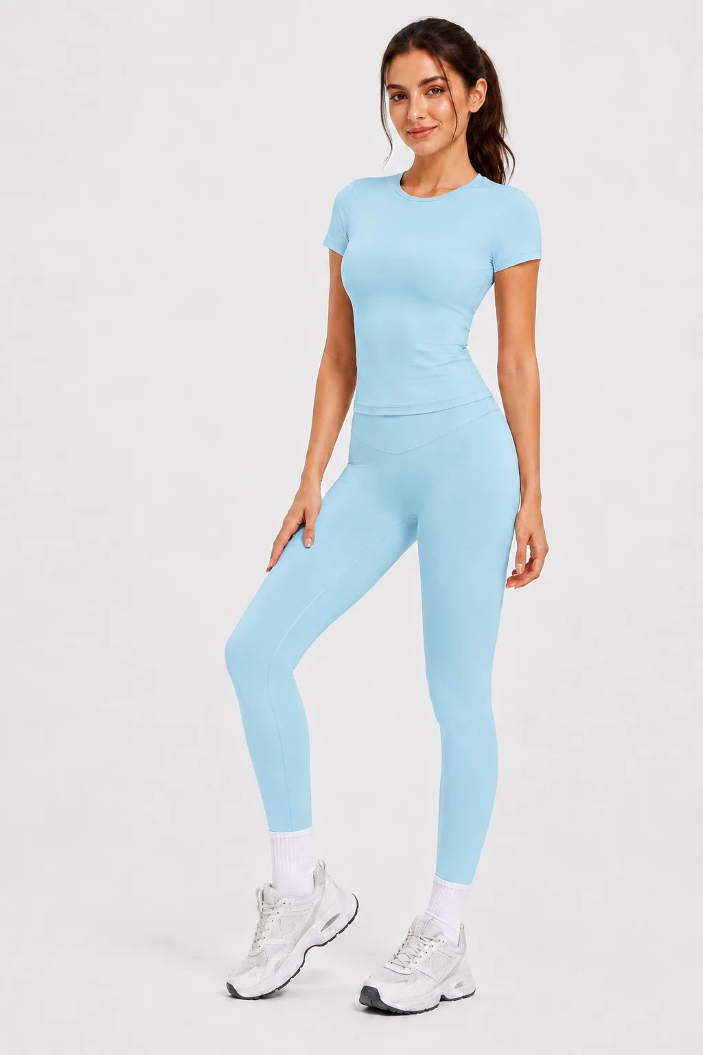 Ladies Sportswear Set (Short Sleeve Top + Long Pants) Fitness Gym