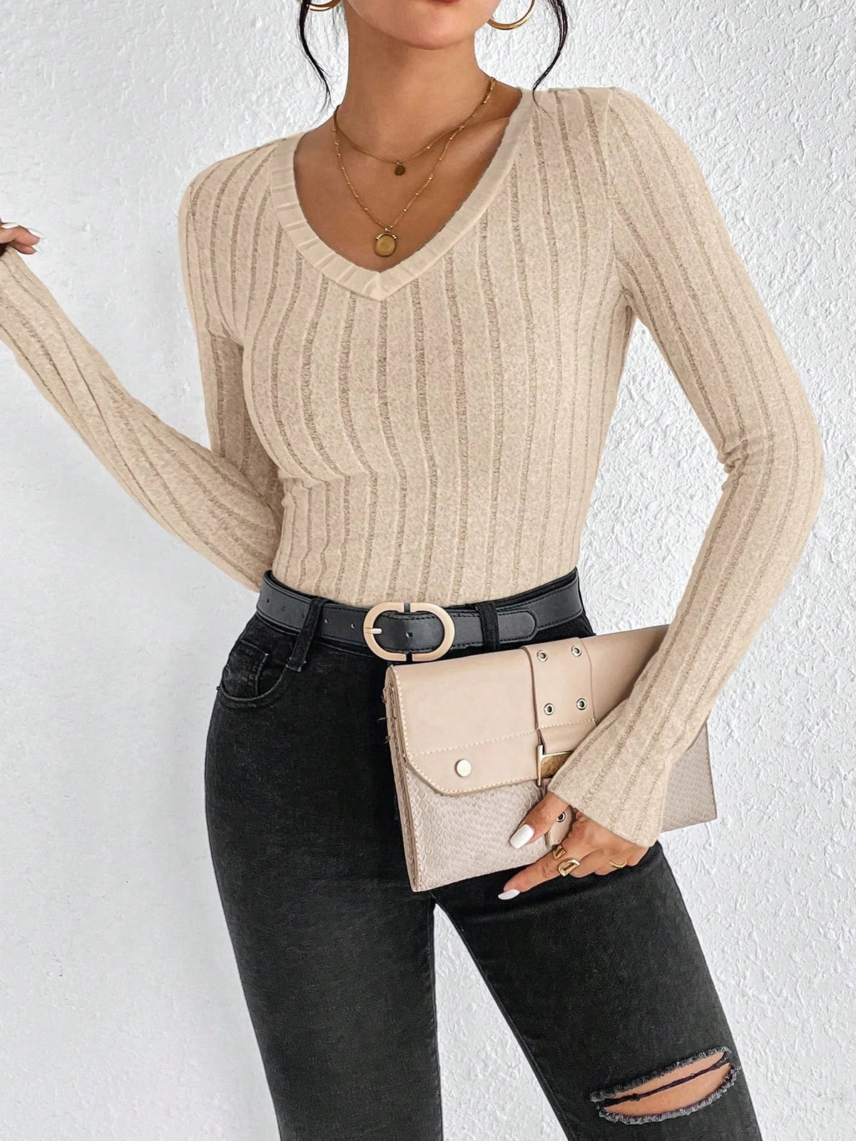 Women's autumn and winter casual all-match basic T shirt slim slim