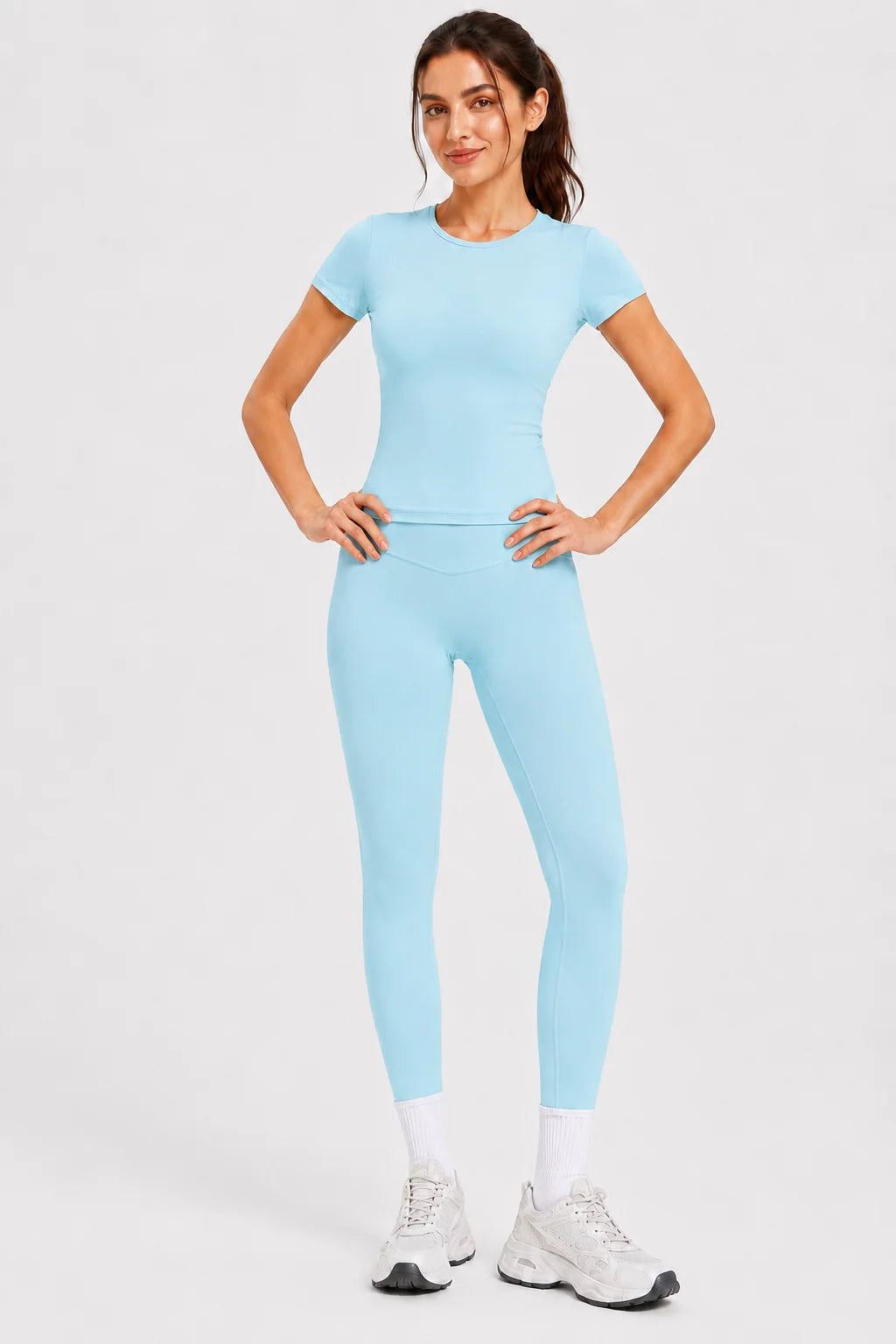 Ladies Sportswear Set (Short Sleeve Top + Long Pants) Fitness Gym