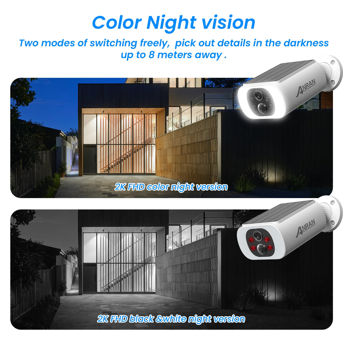 ANRAN 2K Solar Camera Wireless Home Protection Security Camera 2.4G