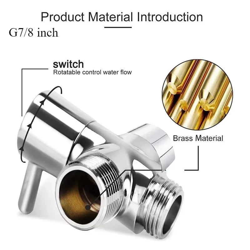 G1/2 Inch Diverter Valve Three-Way T-Type Adapter for Shower Brass