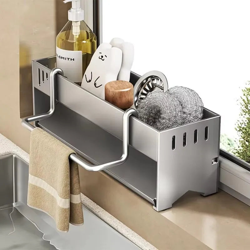 Kitchen Stainless Steel Sponge Rack Household Sink Rag Drain Shelf