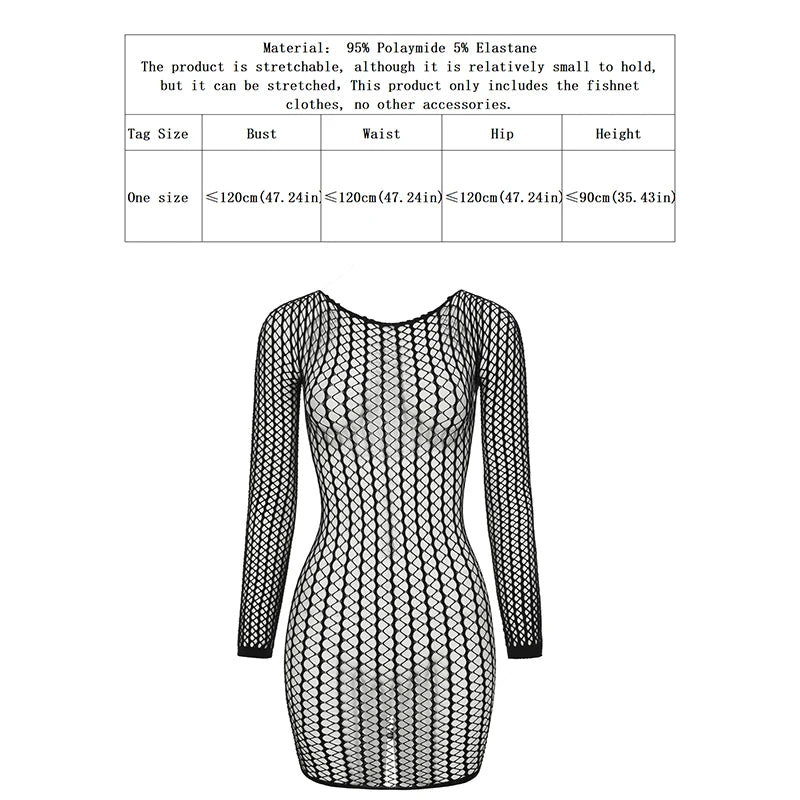 Hollow Out Fishnet Beach Cover Up Bodycon Dress, Sheer Mesh Festival