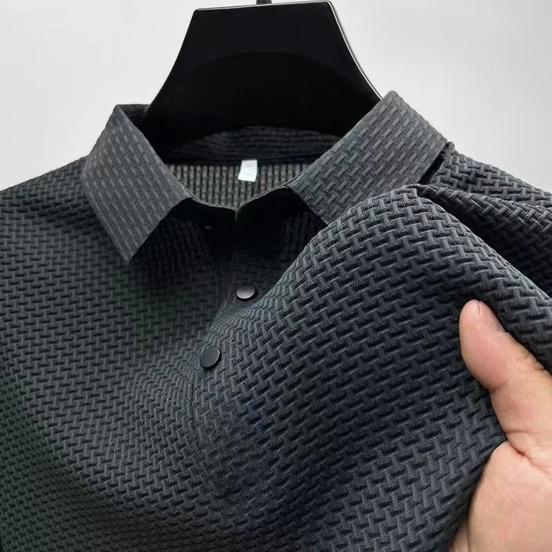 New Men's Business Casual Short Sleeved Bone Flower Solid Color POLO