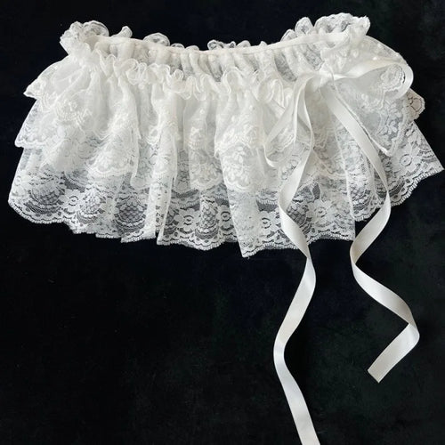 2026 Korean Ins Unique Lace Layered Gauze Skirts Lace Trim A-Line