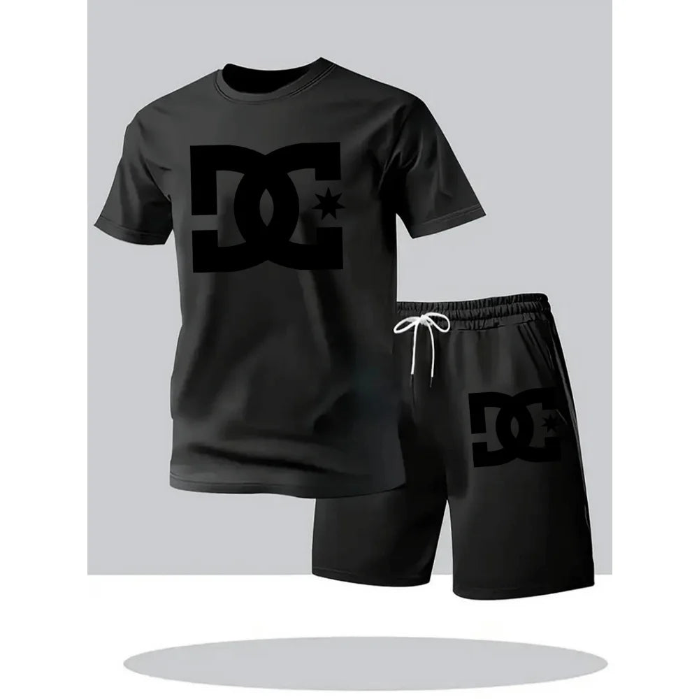 Summer Men's Casual Clothing Set Breathable Oversize T-Shirt Shorts