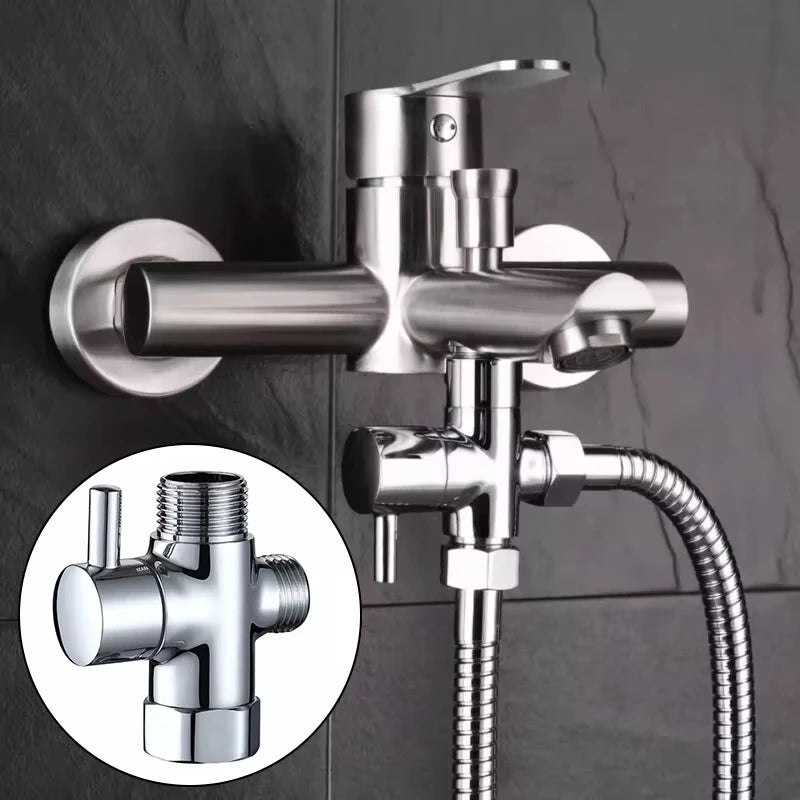 G1/2 Inch Diverter Valve Three-Way T-Type Adapter for Shower Brass