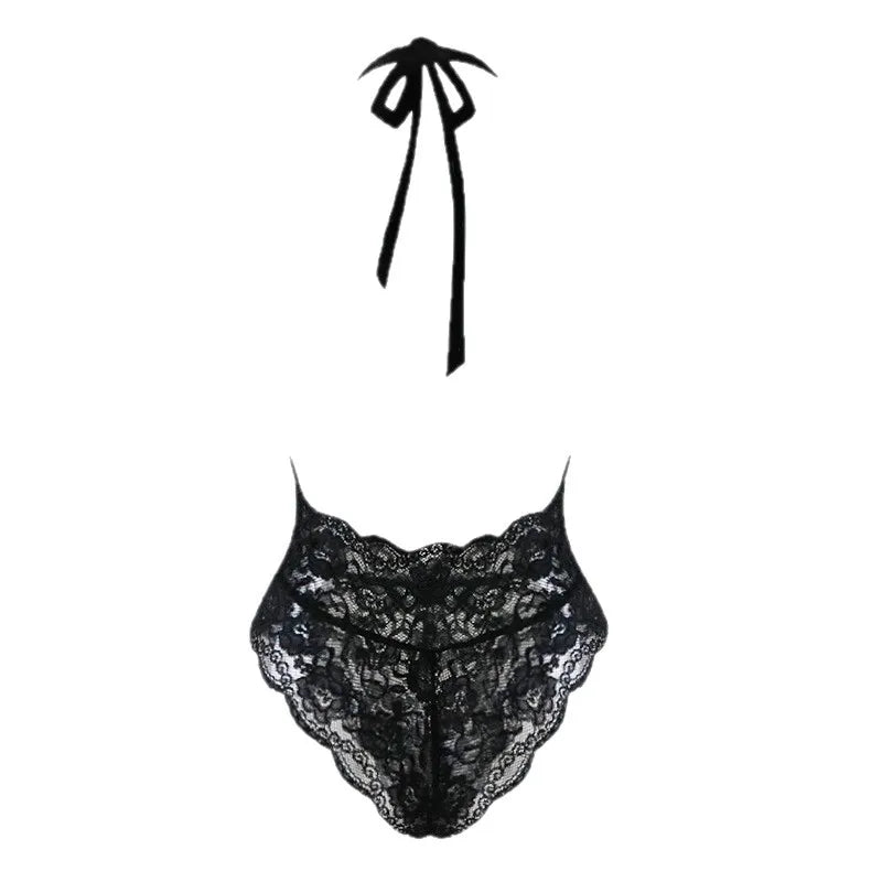 Sexy Women's Underwear Lace Hollow Bow Backless Bodysuit Teddy