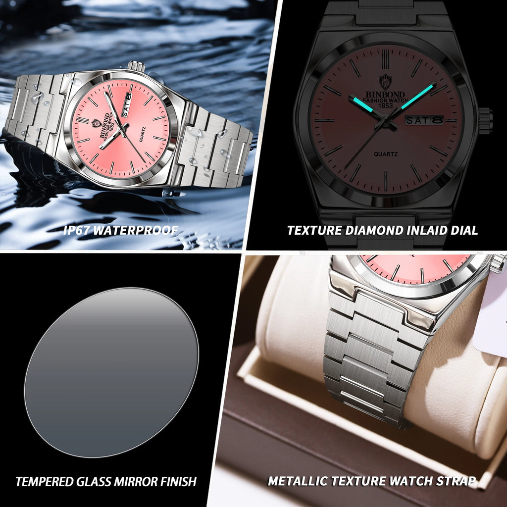 BINBOND Quartz Watches For Women Luxury Luminous Waterproof Auto Date