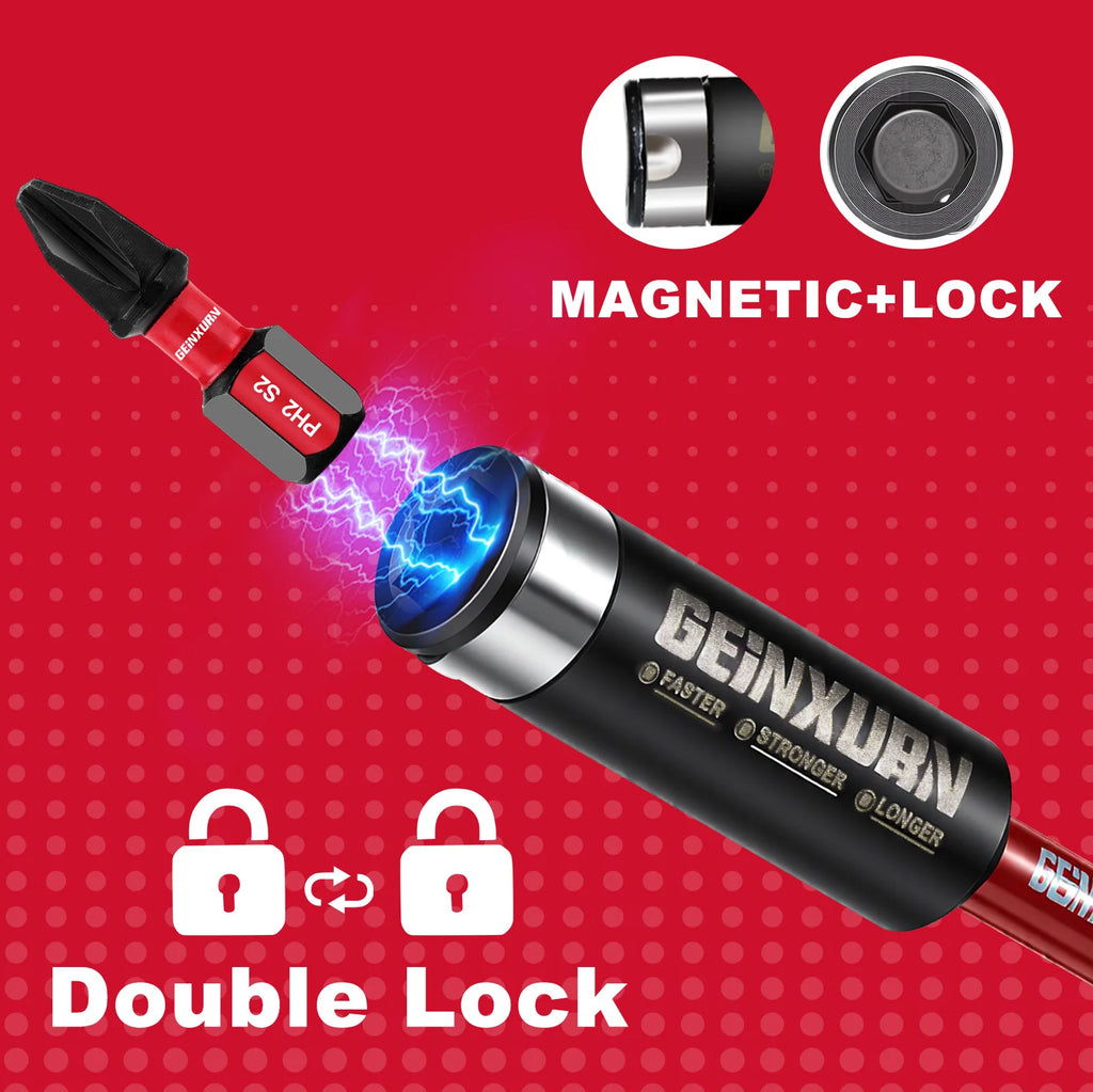 Geinxurn 3PCS Impact driver bit set(2.4"/3"/6"), 1/4" Hex S2 Alloy