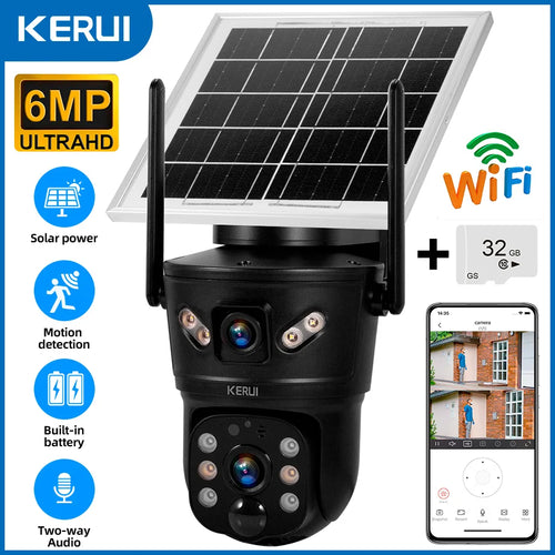 KERUI Outdoor Waterproof 6MP 4G SIM WIFI Solar Camera Dual Lens Camera