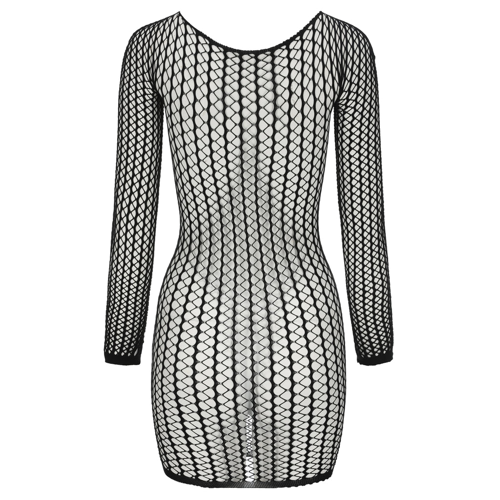 Hollow Out Fishnet Beach Cover Up Bodycon Dress, Sheer Mesh Festival
