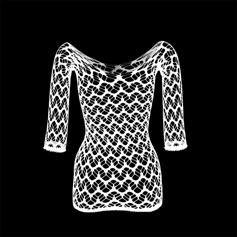 Women Summer Bodycon Top Long Sleeves Beach Cover Up Hollow Out