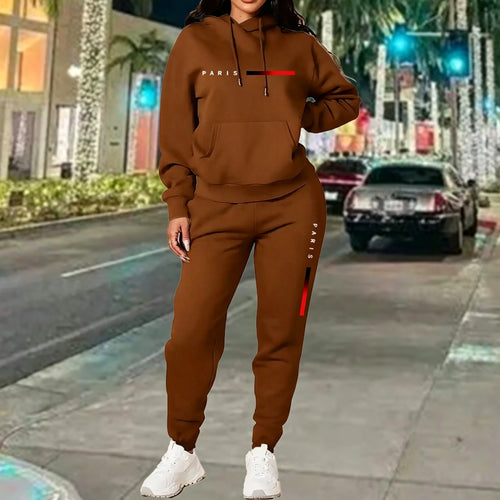 Hot Sales Women's Outfits Print Casual Hooded Sweatshirts 2 Pcs Suits