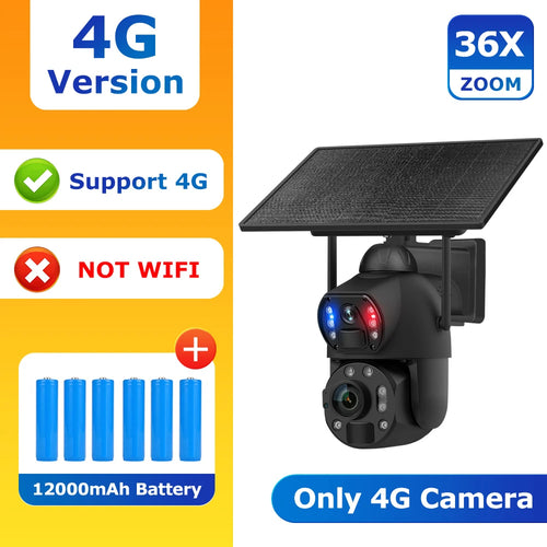 SHIWOJIA 4K 8MP 36X Zoom 4G Solar Camera Dual Lens Dual Screen Human