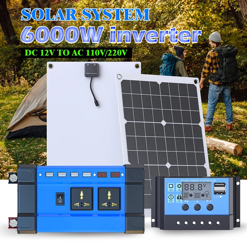 6000W Complete Solar Power Kit 12V to 110V/220V Off-Grid System 100A