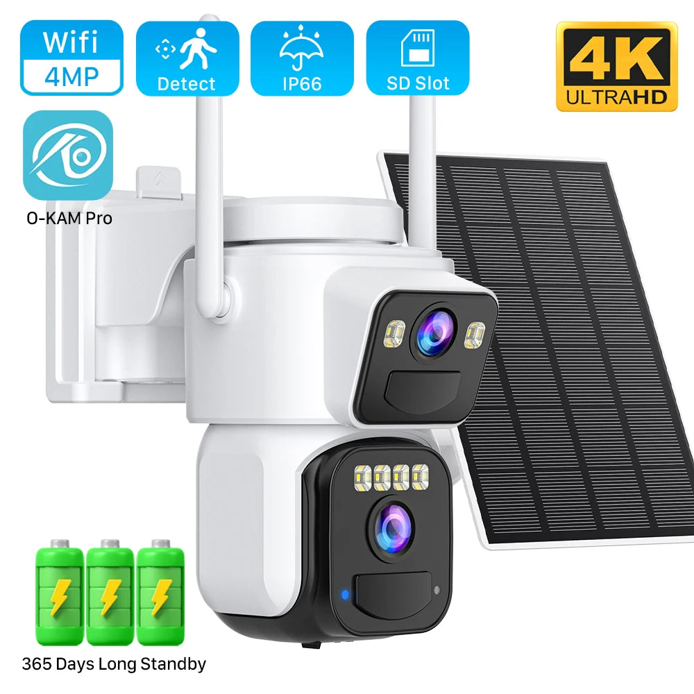 8MP Dual Lens Solar WIFI Security Cameras With Solar Panels Color