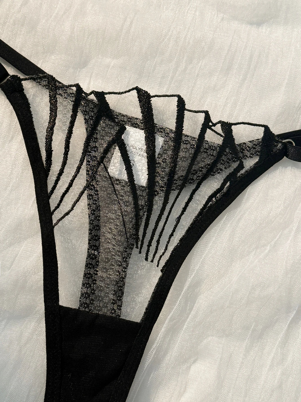 Women Striped Sheer Mesh Lingerie Set Geometric Embroidery Underwire