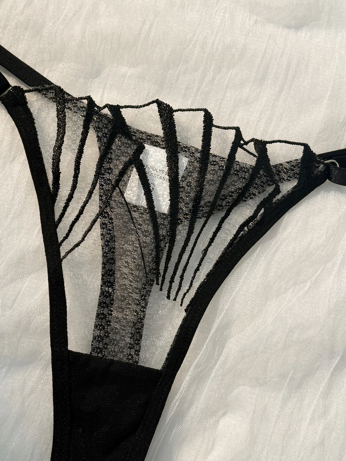 Women Striped Sheer Mesh Lingerie Set Geometric Embroidery Underwire