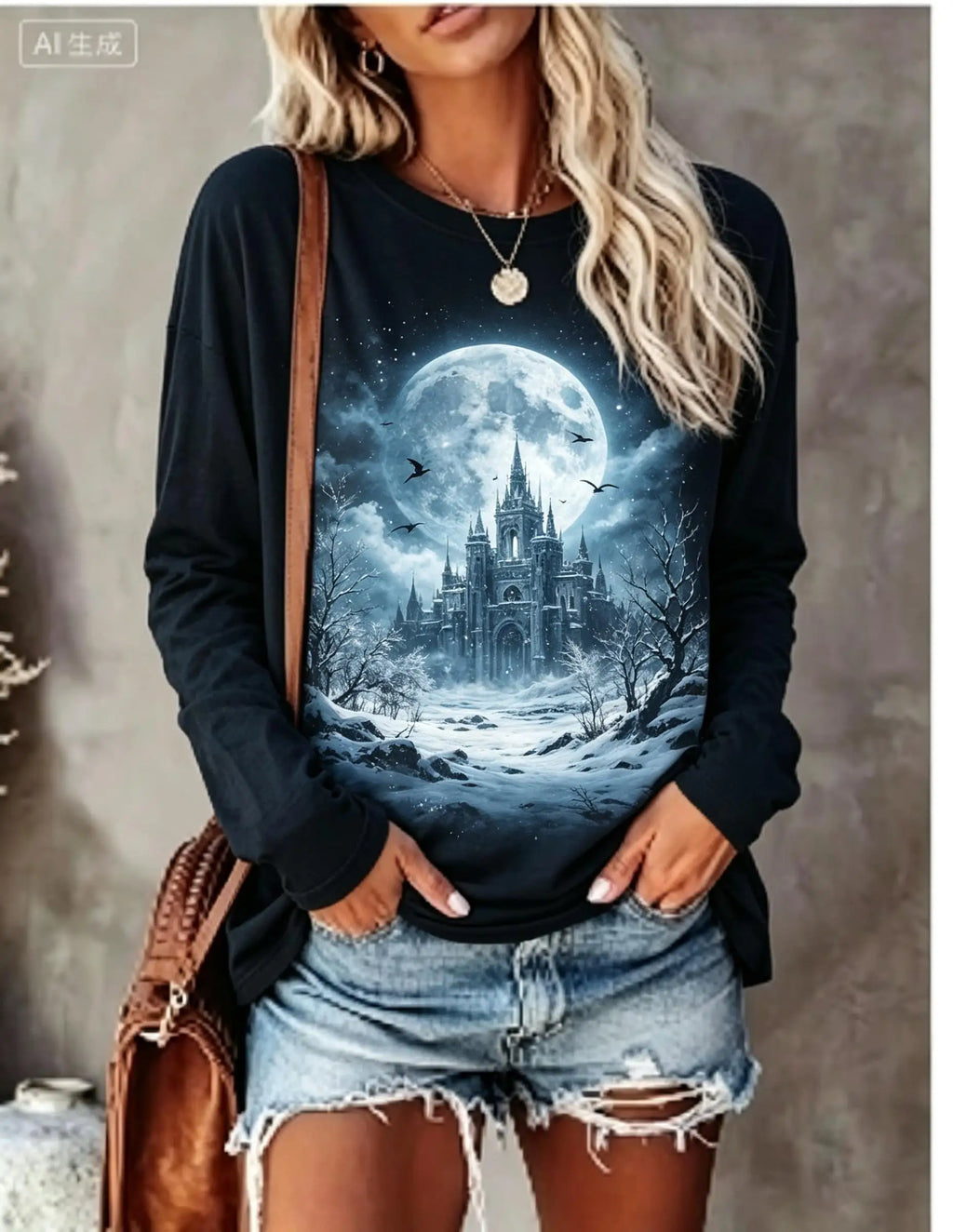 Women Christmas Long Sleeve T‑Shirt Snowman Puppy Tree Gift Snowflake